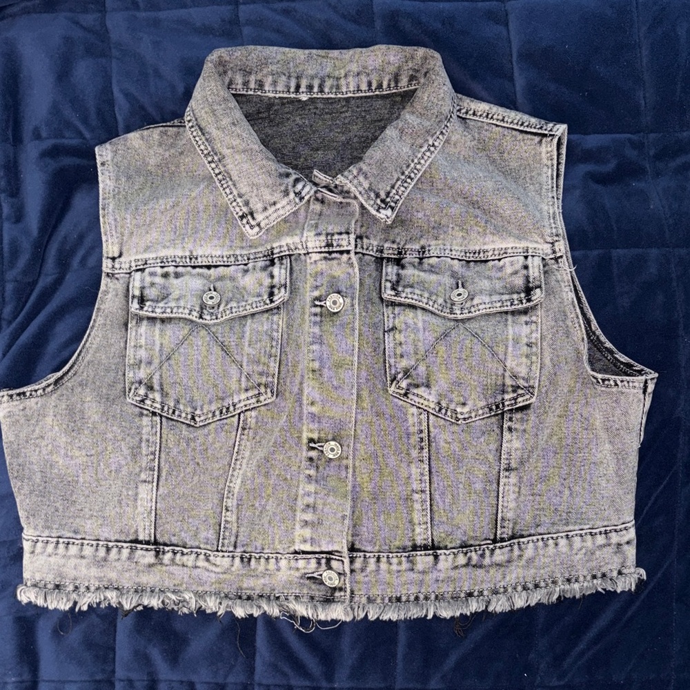 Gray Denim Sleeveless Vest